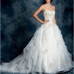 Alfred Angelo ivory gold beaded ball gown like new